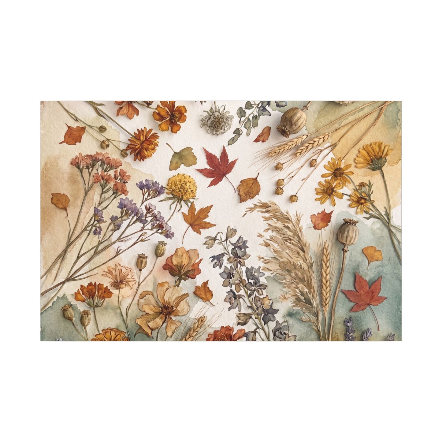 Dried Flowers Canvas Art | Autumn Japandi Watercolor Art