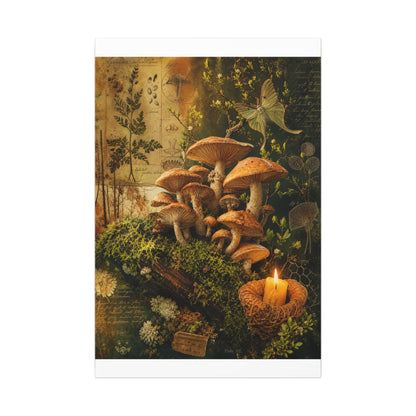 Spring Wild Mushrooms Herbarium Canvas Art | Earthy Decor