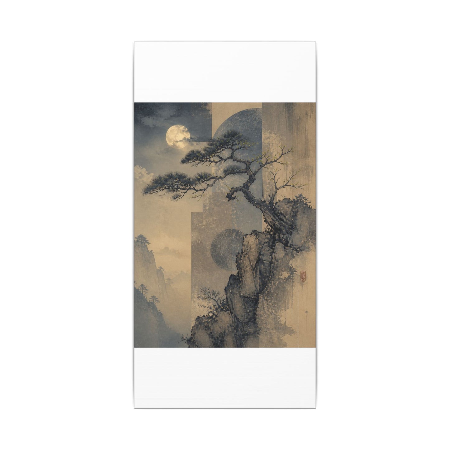 Japandi Pine Tree in Moonlight | Japanese Pattern Canvas Art