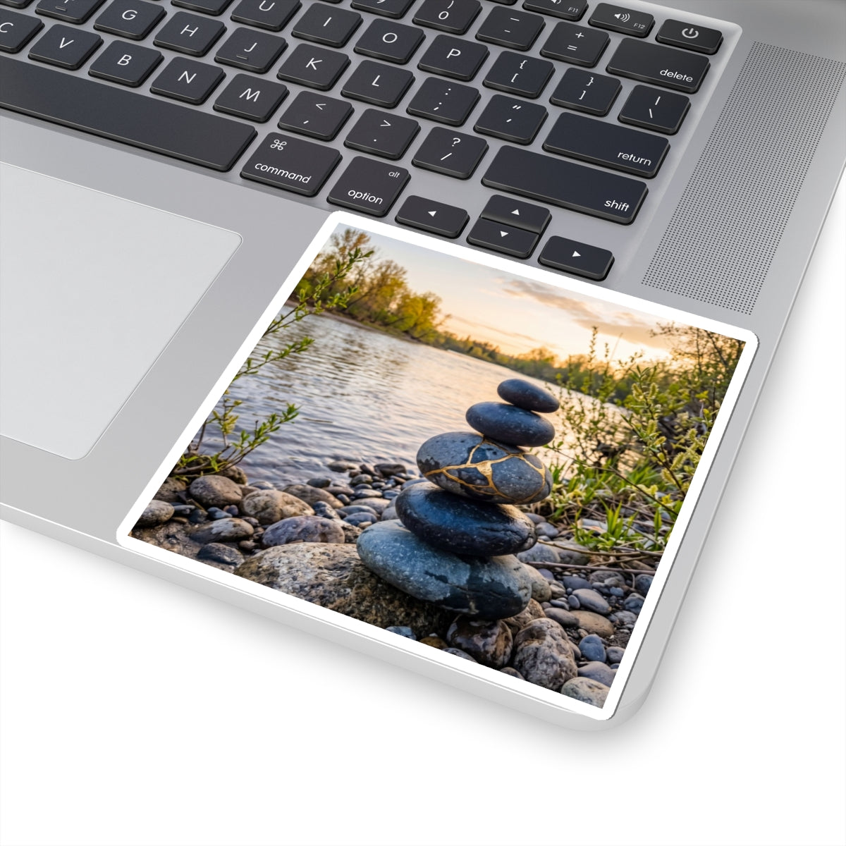 Kintsugi River Stones in Golden Hour | Gold Vein Sticker