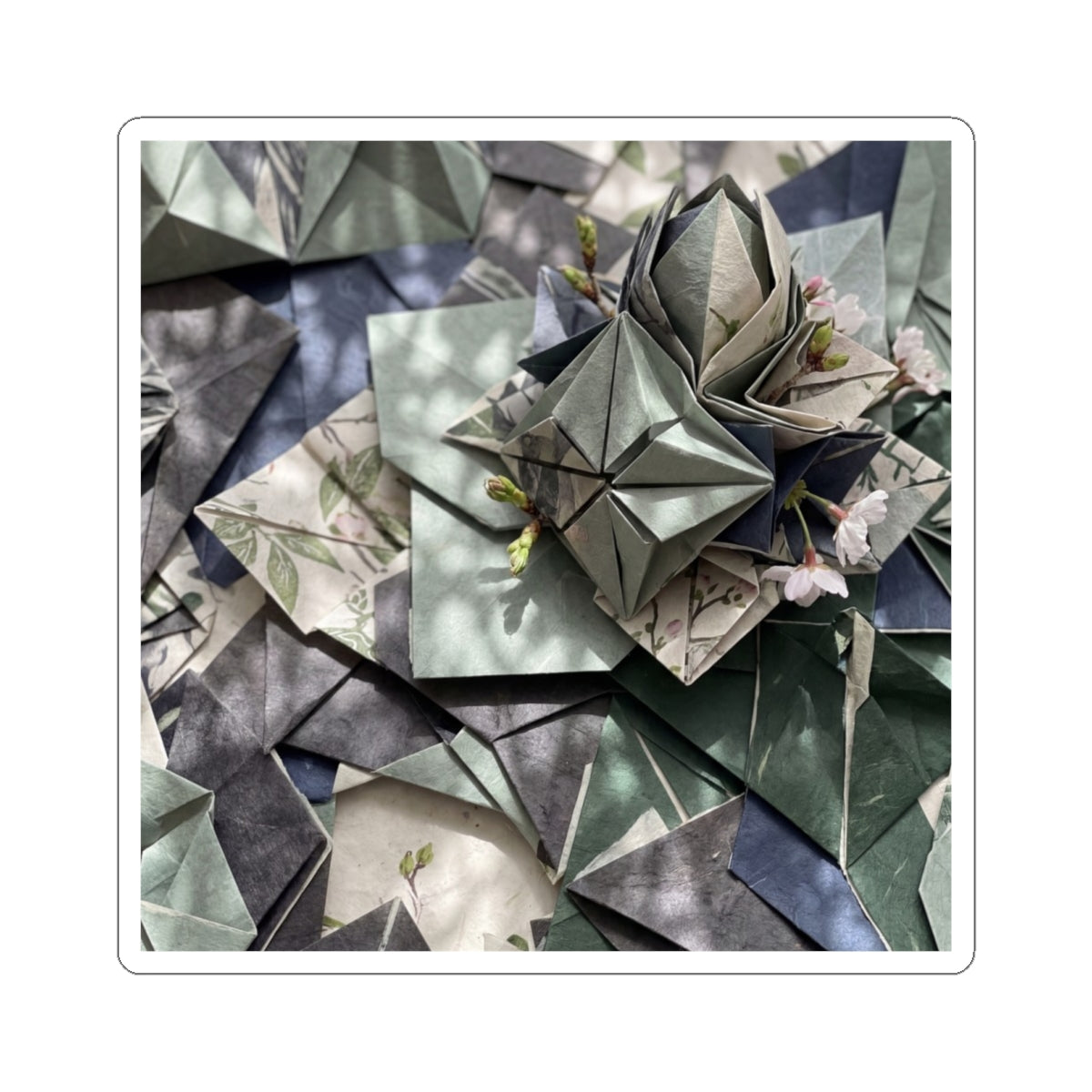 Paper Fold Japanese Pattern Sticker | Elegant Japandi Art Art Print