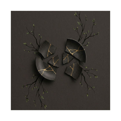 Dark Japandi Broken Pottery in Overcast | Charcoal Ink Wall Art Print