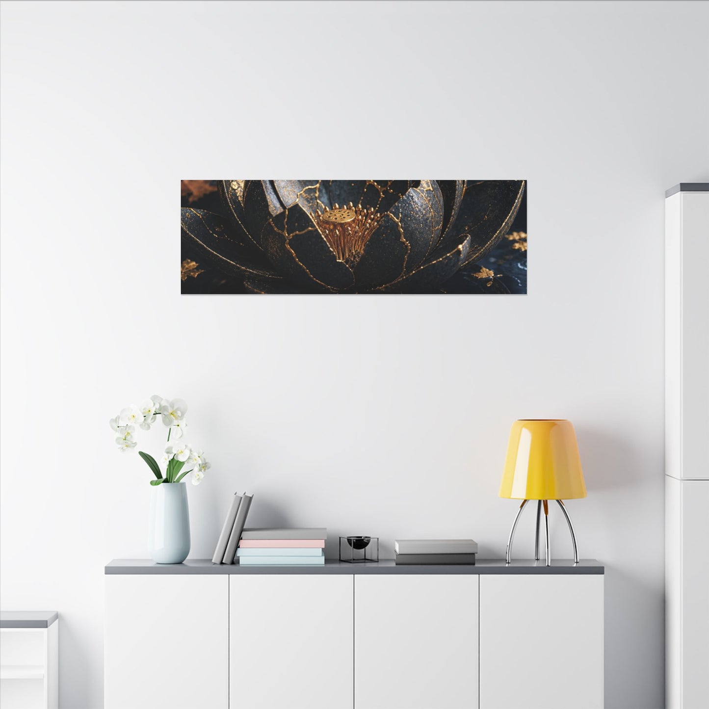 Moonlight Lotus Flower Canvas Art - Kintsugi Fukinsei