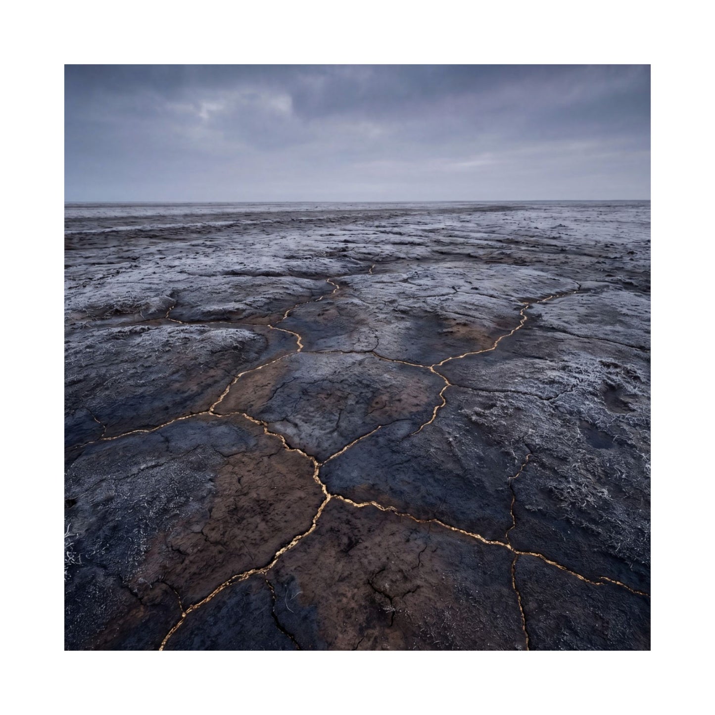 Cracked Earth Dark Texture Wall Art Print | Bold Dark Japandi Art