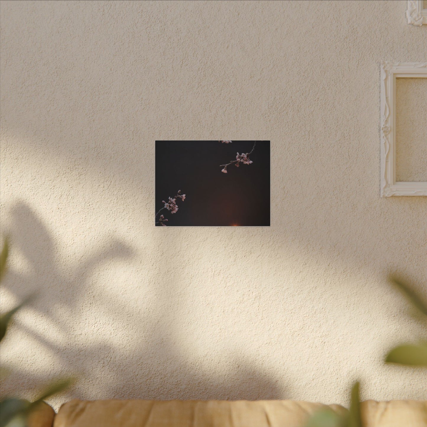 Dark Japandi Cherry Blossom in Candlelight | Moody Minimal Canvas Art