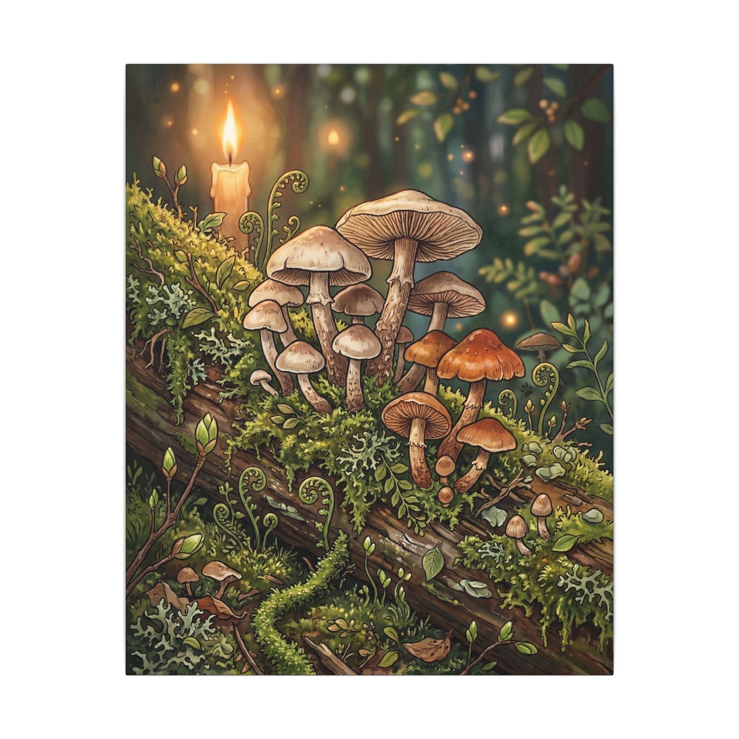 Spring Wild Mushrooms Herbarium Canvas Art | Rustic Decor