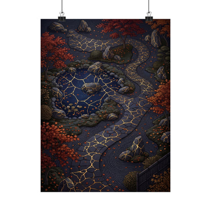 Moonlit Garden Wall Art Print | Autumn Kintsugi Gold Vein Art