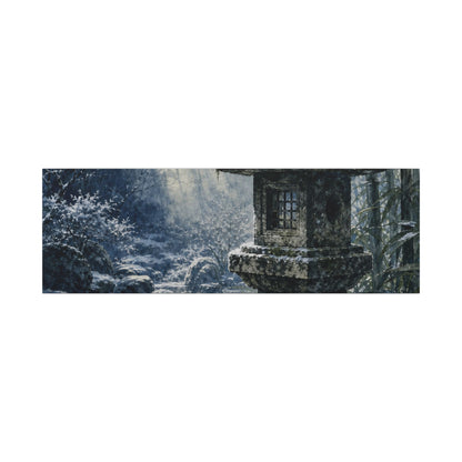 Zen Stone Lantern in Dappled | Sumi E Canvas Art
