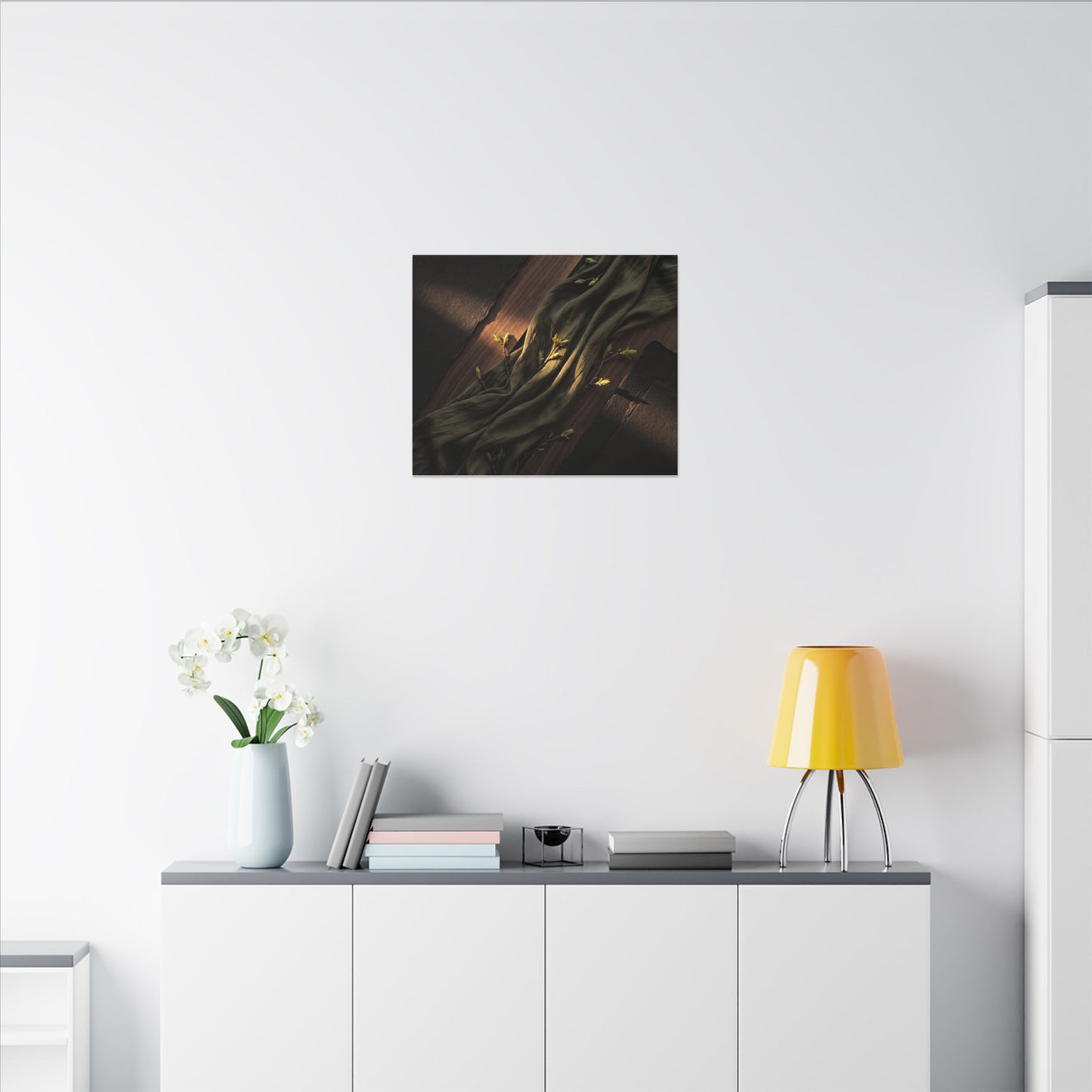 Silk Drape Canvas Art | Spring Dark Japandi Dark Texture Art