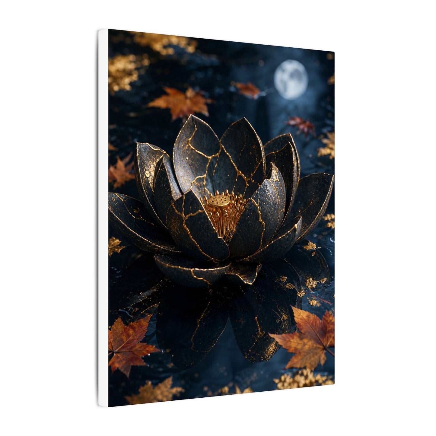 Moonlight Lotus Flower Canvas Art - Kintsugi Fukinsei