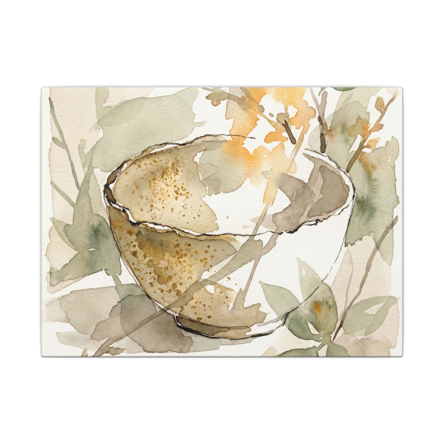 Spring Ceramic Bowl Watercolor Canvas Art | Neutral Decor