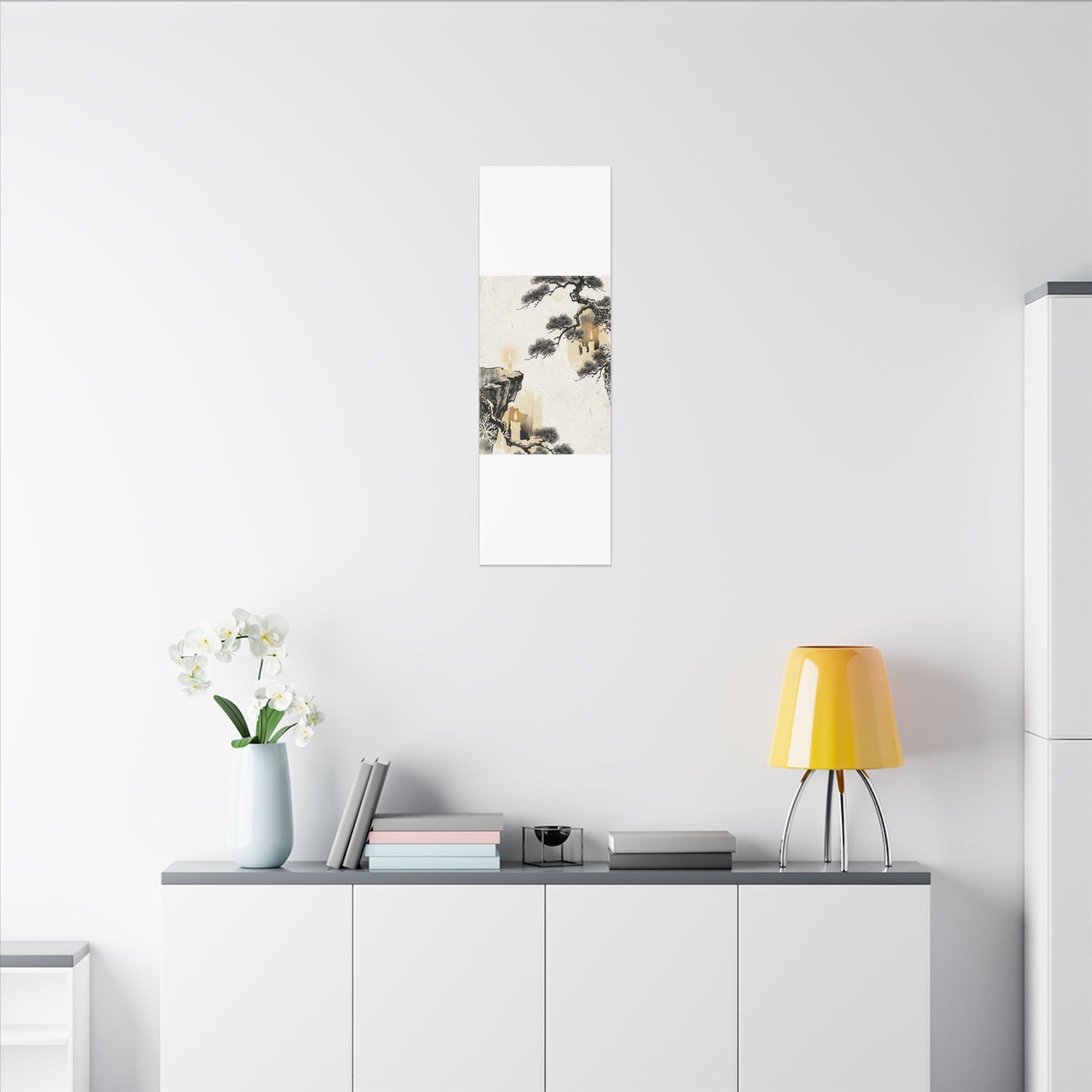 Japandi Pine Tree in Candlelight | Japanese Pattern Canvas Art
