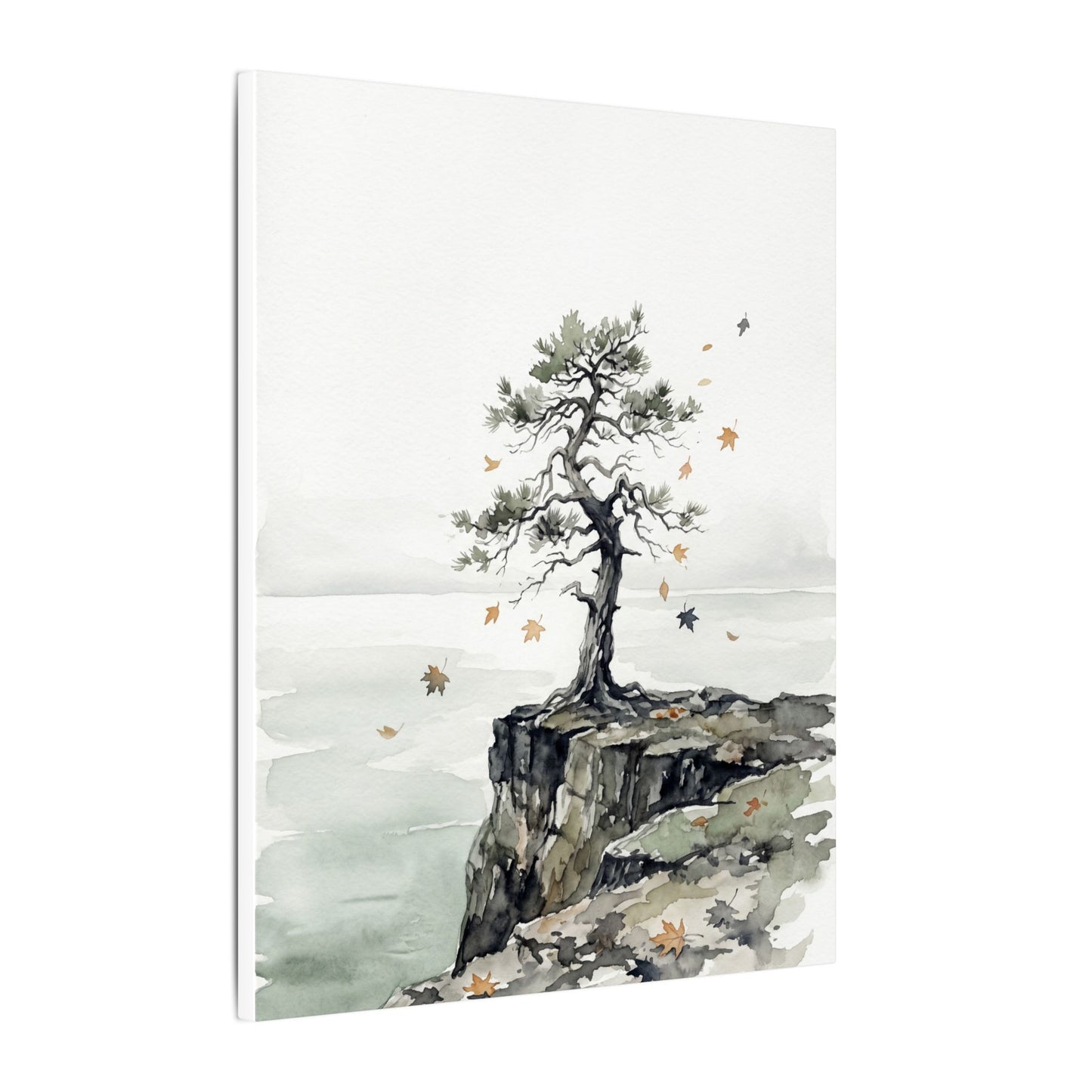 Japandi Pine Tree in Overcast | Watercolor Canvas Art