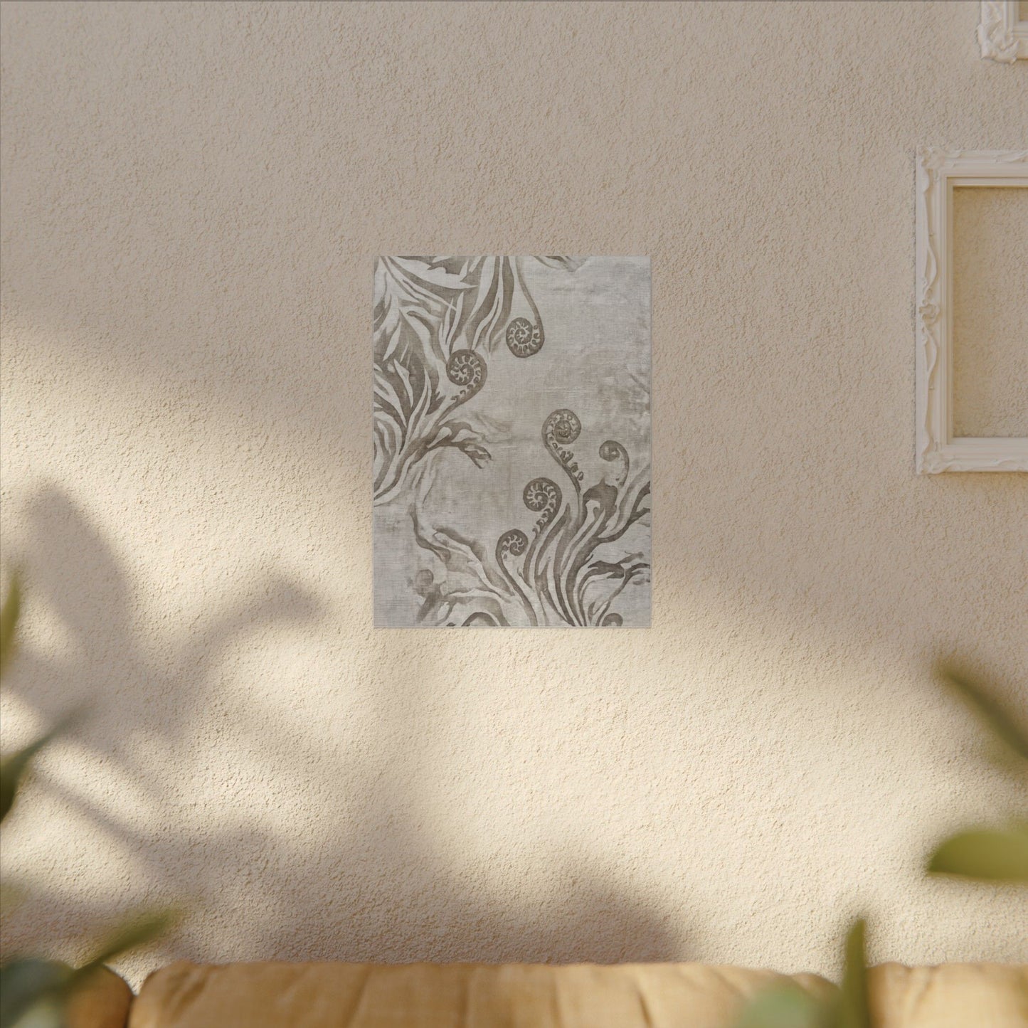 Japandi Fern Unfurling in Overcast | Japanese Pattern Canvas Art