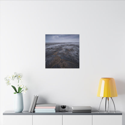 Dark Japandi Cracked Earth in Overcast | Dark Texture Canvas Art