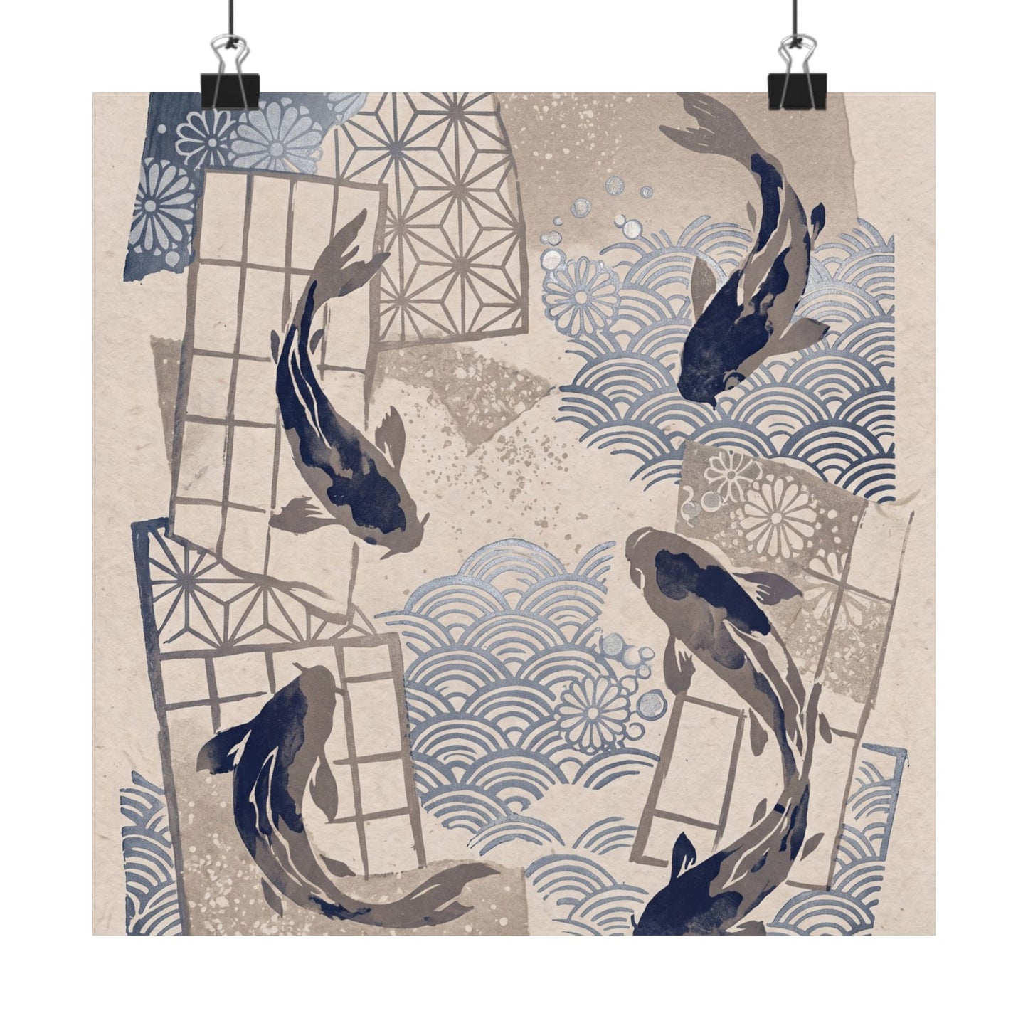 Seijaku Koi Pond Wall Art Print - Japandi Japanese Pattern