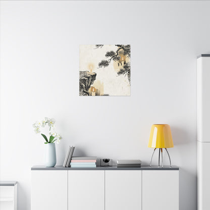 Japandi Pine Tree in Candlelight | Japanese Pattern Canvas Art