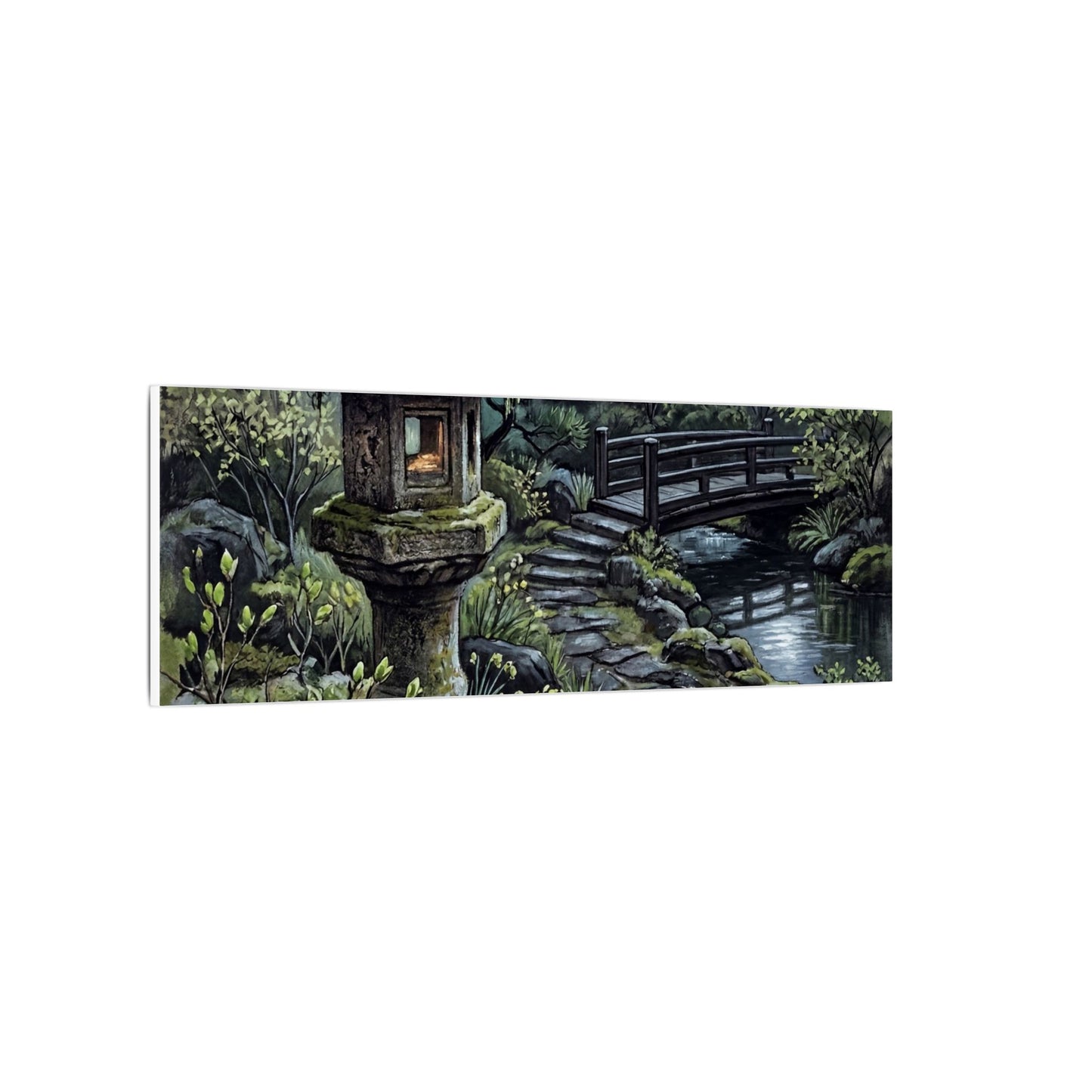 Japandi Stone Lantern in Moonlight | Texture Canvas Art