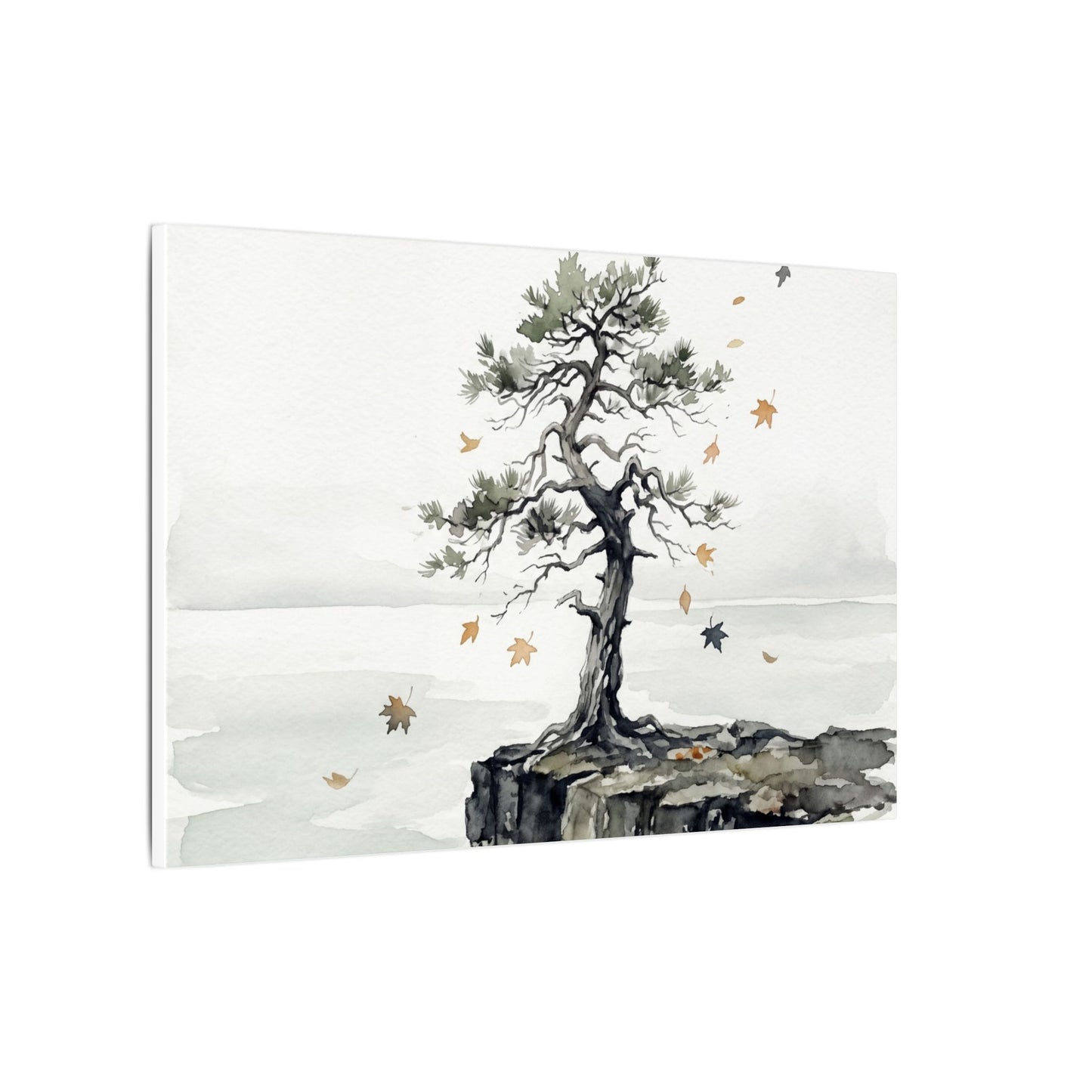 Japandi Pine Tree in Overcast | Watercolor Canvas Art