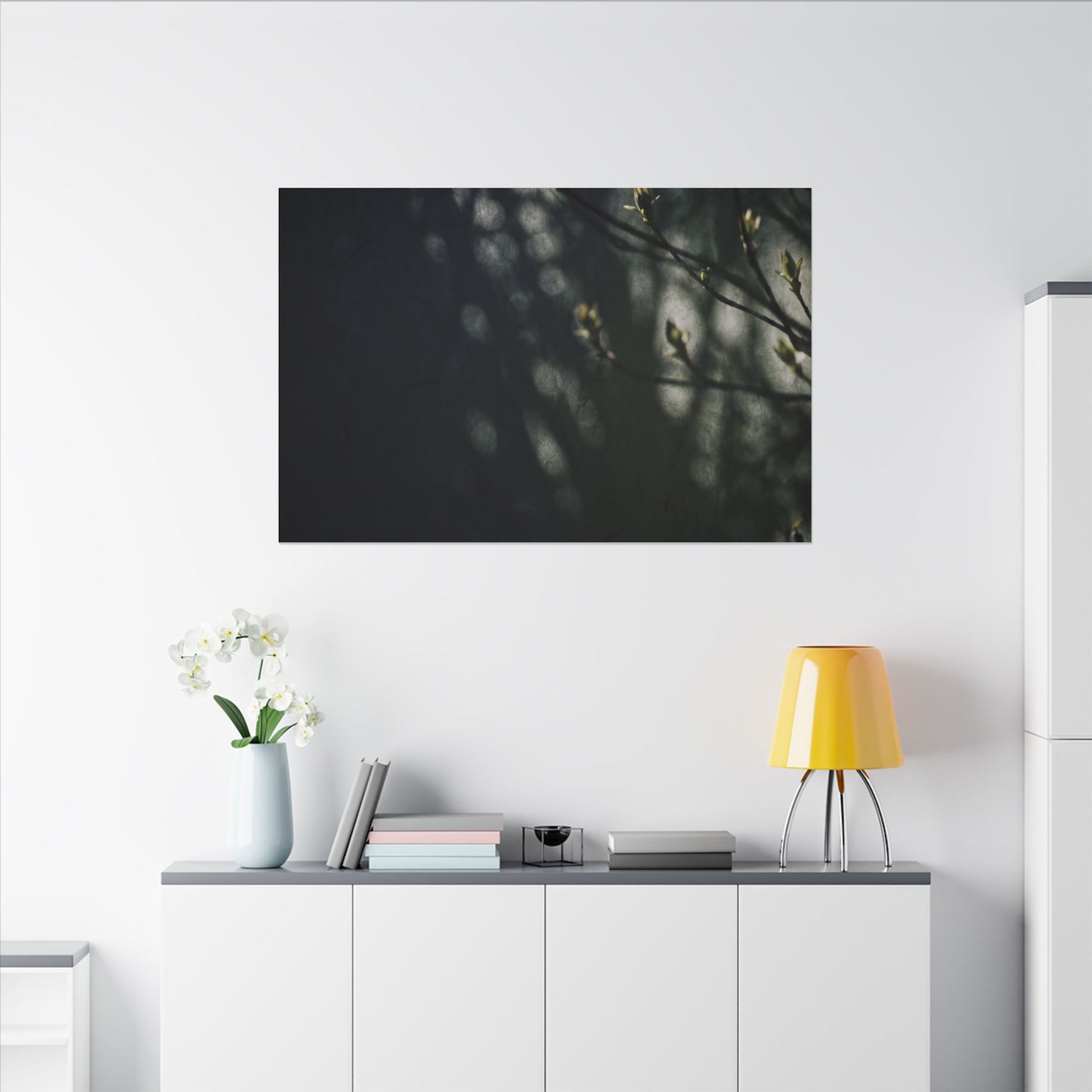 Dark Japandi Shoji Screen in Dappled | Moody Minimal Canvas Art