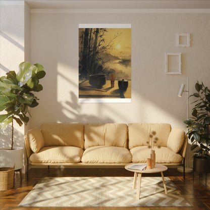 Tea Ceremony Sumi E Canvas Art | Contemplative Zen Art