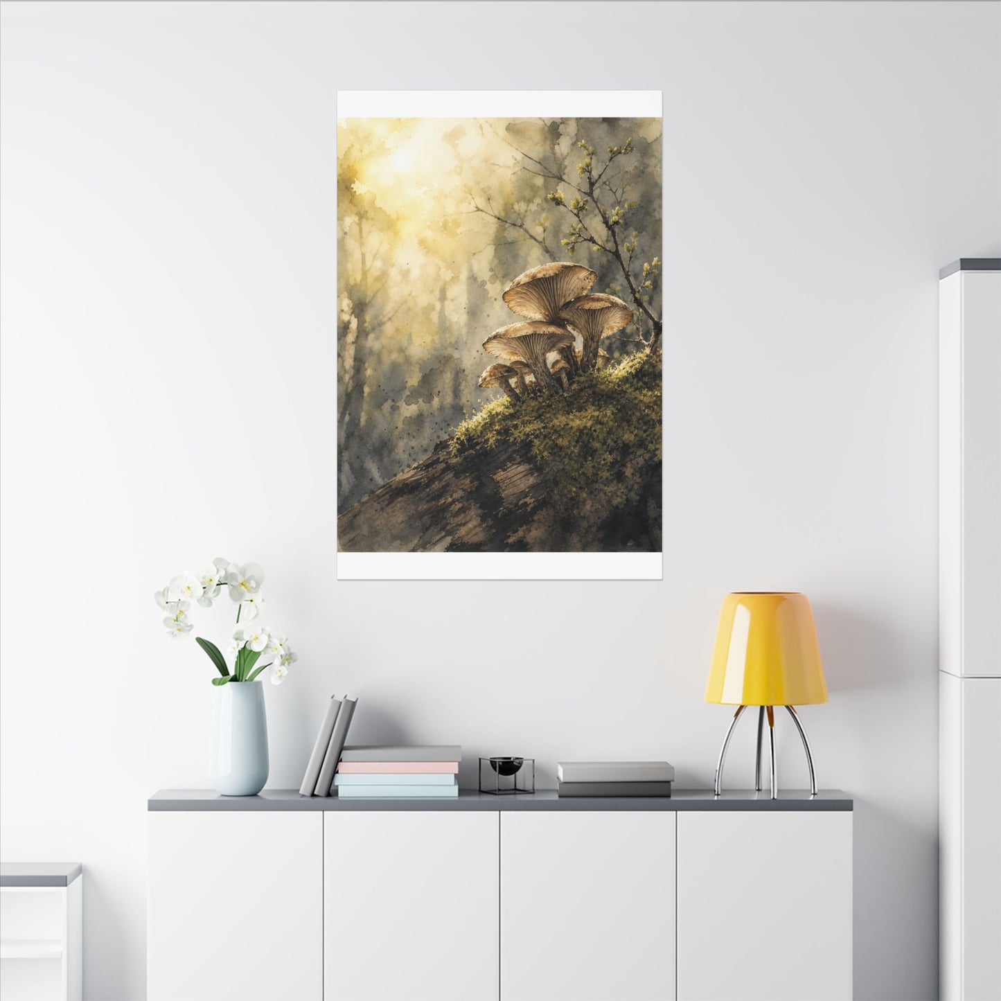 Wild Mushrooms Canvas Art | Spring Japandi Watercolor Art