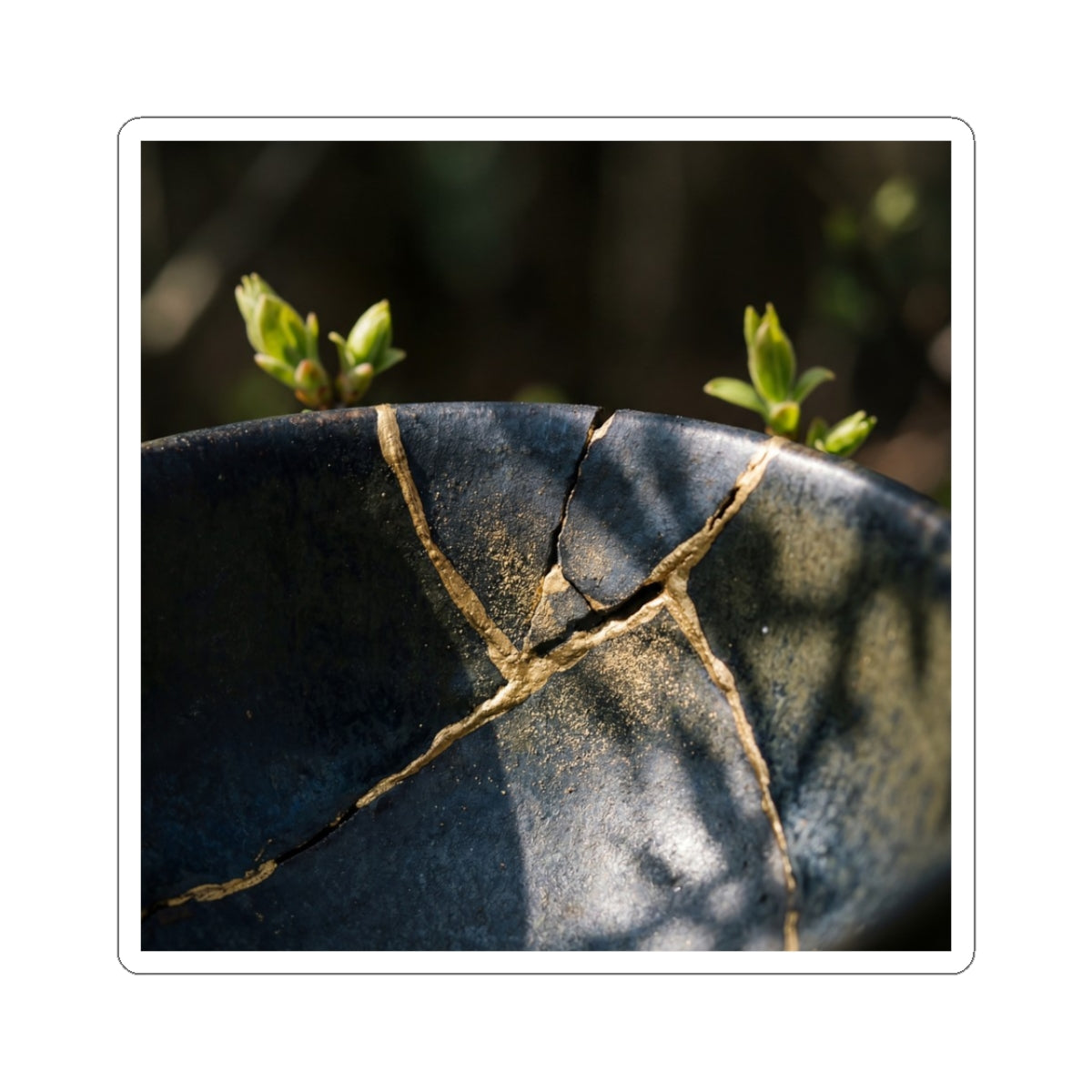 Sophisticated Broken Pottery Sticker - Shadow Zen Dark Japandi Art Print