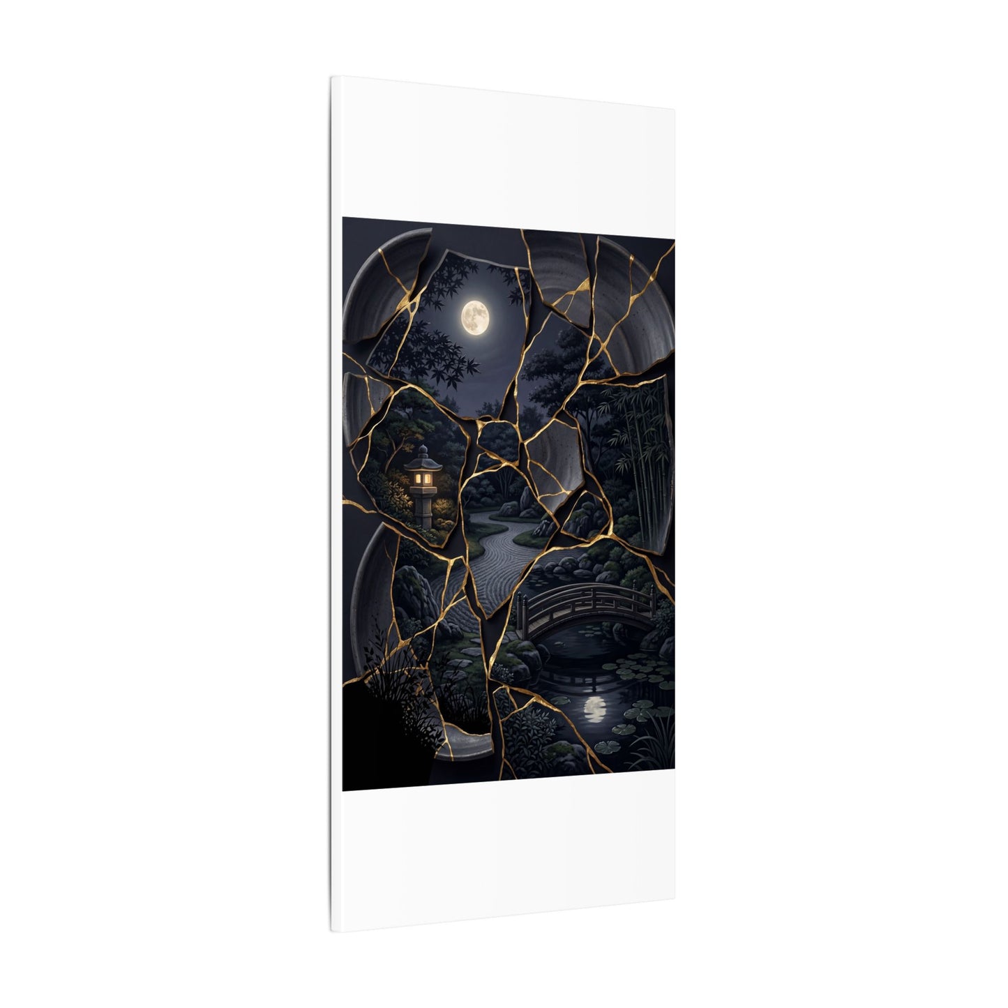 Kintsugi Moonlit Garden in Golden Hour | Gold Repair Canvas Art
