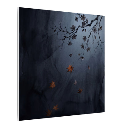Autumn Cherry Blossom Charcoal Ink Canvas Art | Atmospheric Decor