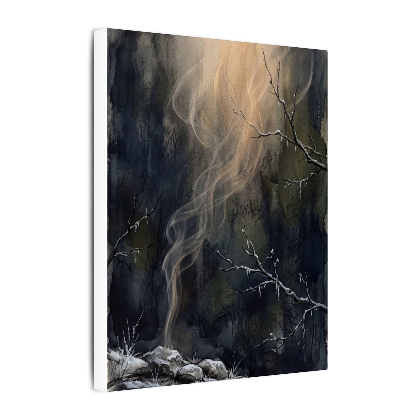 Incense Smoke Winter Canvas Art | Dark Japandi Moody Design