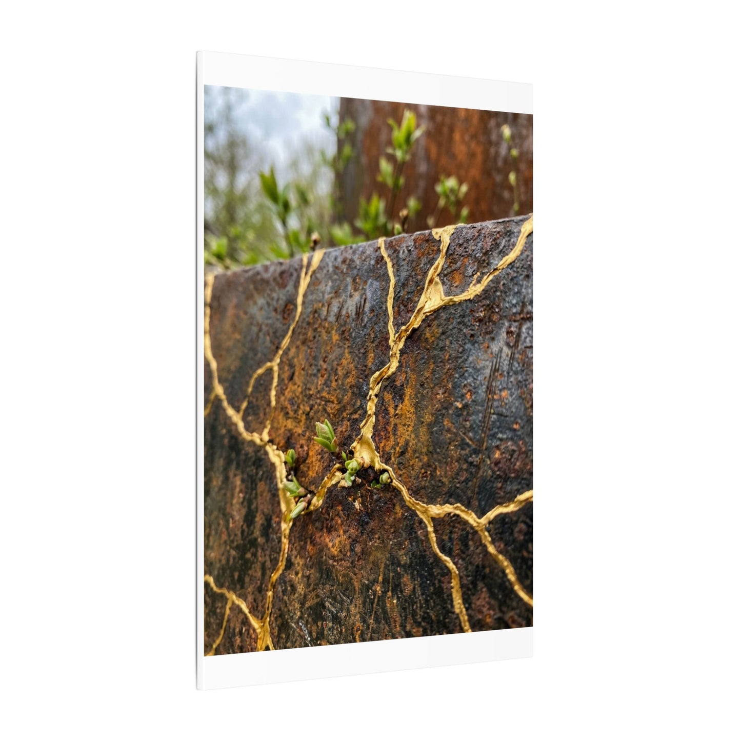 Mono No Aware Rust Patina Canvas Art - Kintsugi Gold Repair