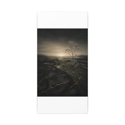 Dawn Cracked Earth Canvas Art - Dark Japandi Mono No Aware