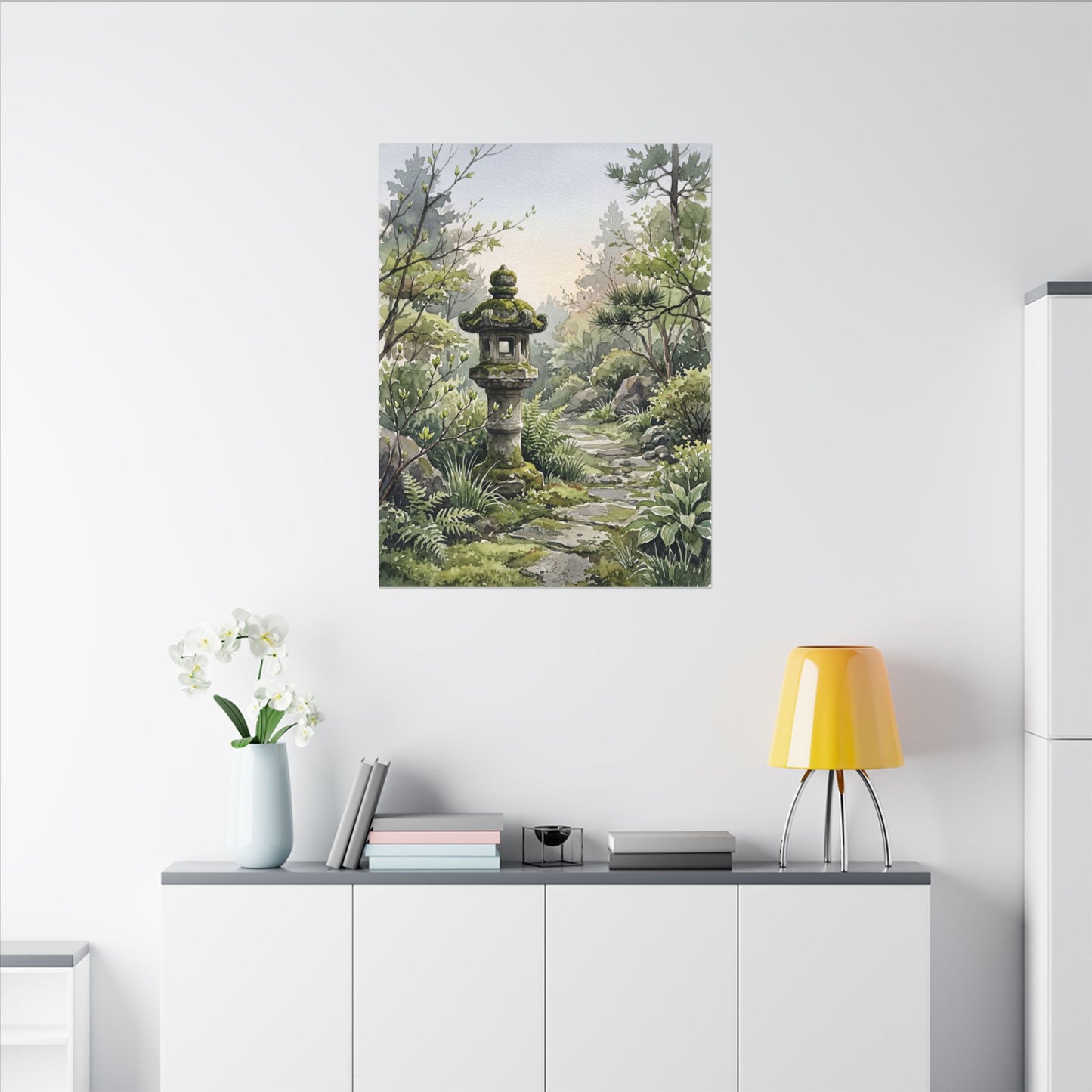 Neutral Stone Lantern Canvas Art - Watercolor Japandi