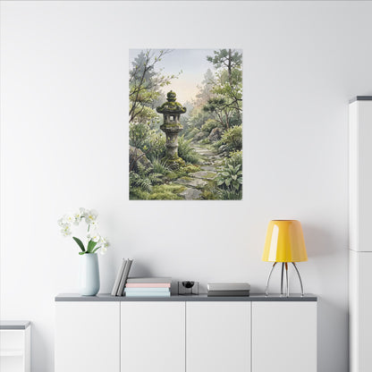 Neutral Stone Lantern Canvas Art - Watercolor Japandi