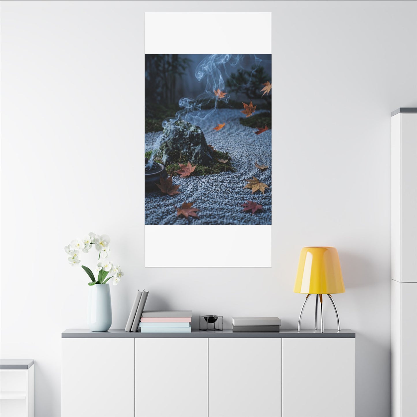 Autumn Incense Smoke Karesansui Canvas Art | Calm Decor