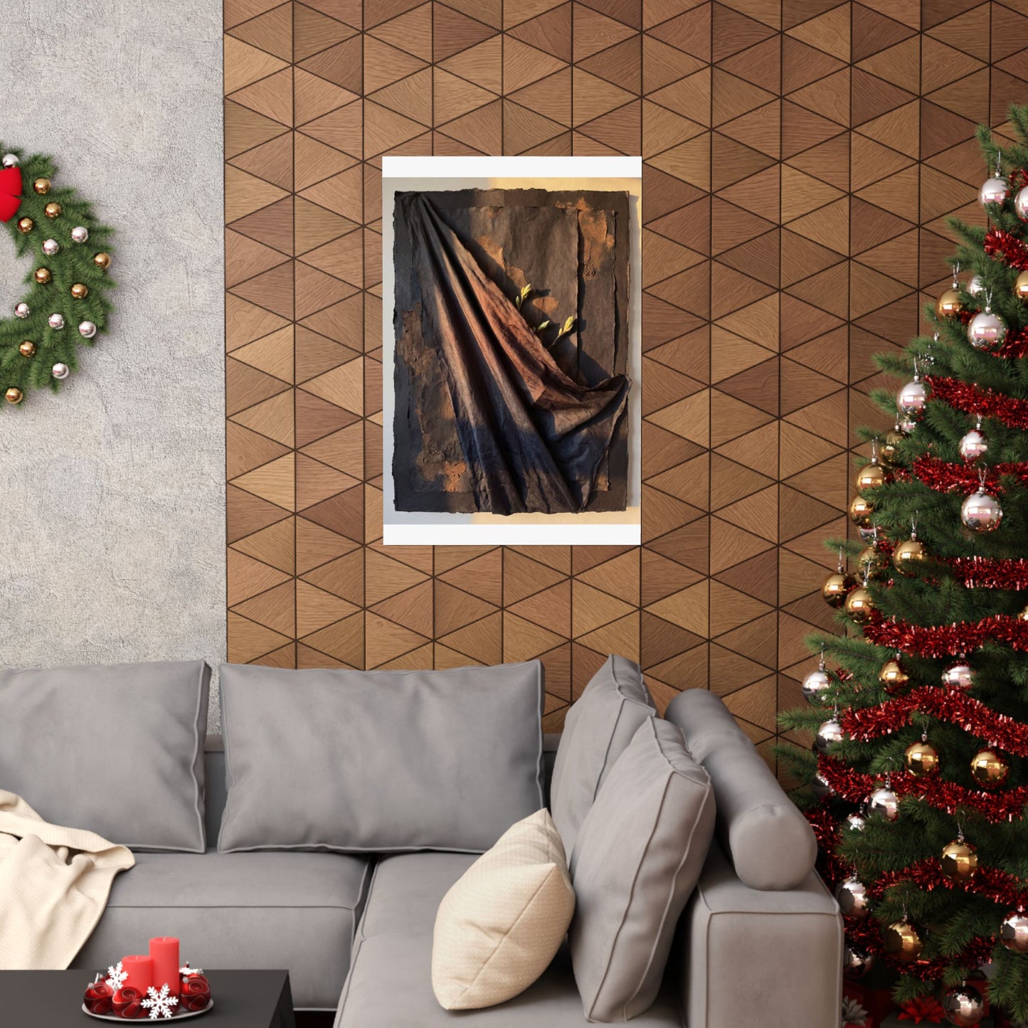 Dark Japandi Silk Drape in Golden Hour | Dark Texture Wall Art Print