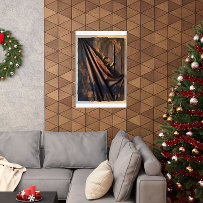 Dark Japandi Silk Drape in Golden Hour | Dark Texture Wall Art Print