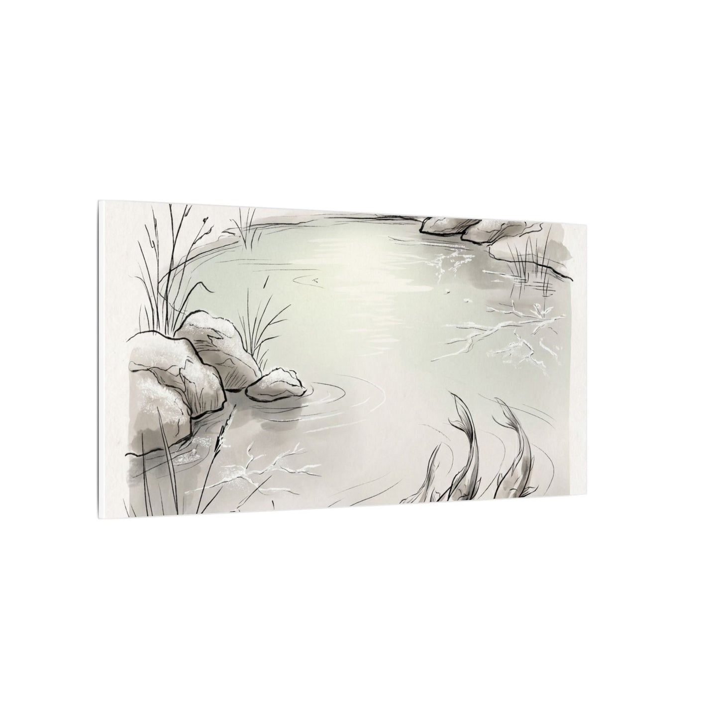 Koi Pond Minimal Line Canvas Art | Cozy Japandi Art