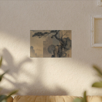 Japandi Pine Tree in Moonlight | Japanese Pattern Canvas Art