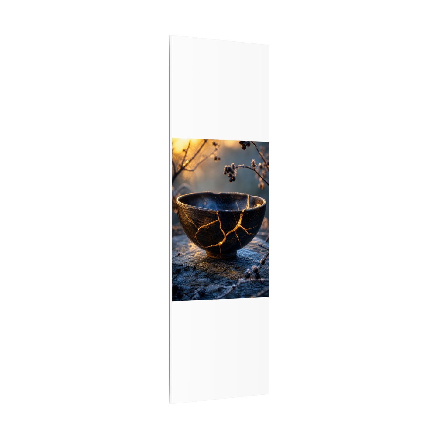 Ceramic Bowl Canvas Art | Winter Kintsugi Gold Repair Art
