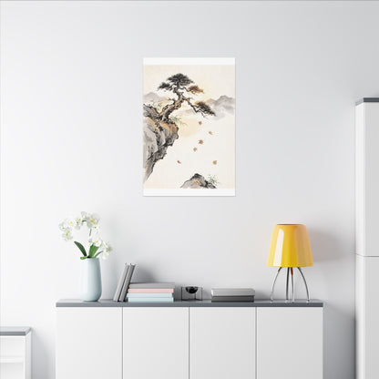 Peaceful Pine Tree Canvas Art - Sumi E Zen