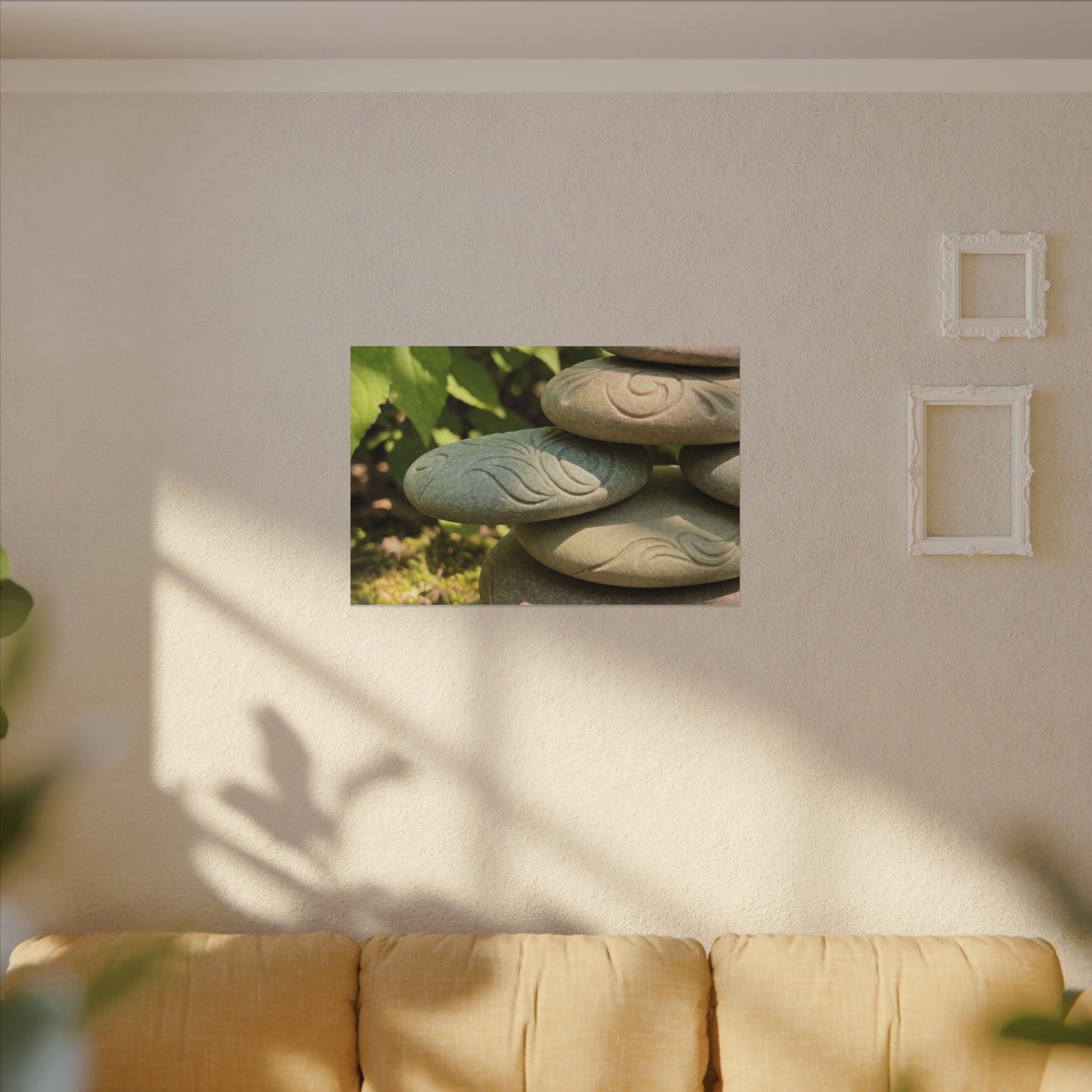 River Stones Summer Canvas Art | Japandi Earthy Design