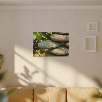 River Stones Summer Canvas Art | Japandi Earthy Design