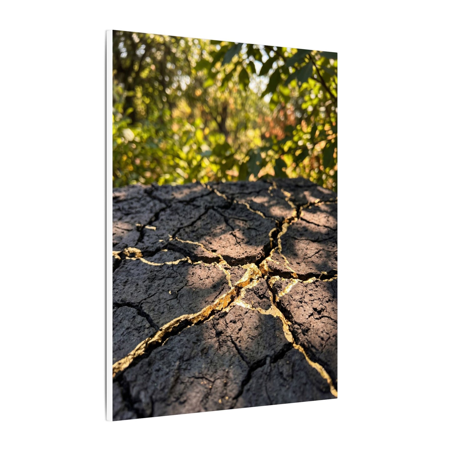 Shibui Cracked Earth Canvas Art - Kintsugi Gold Repair