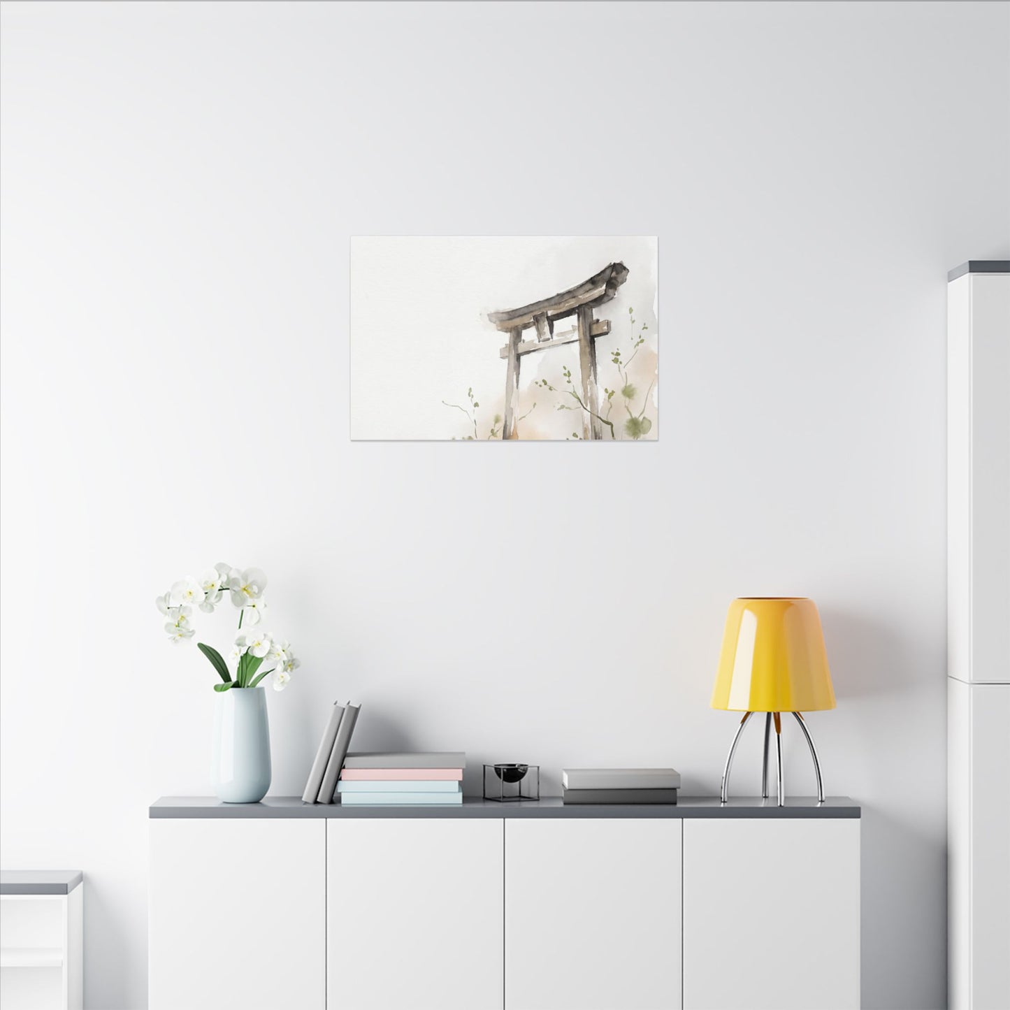 Fukinsei Torii Gate Canvas Art - Japandi Watercolor