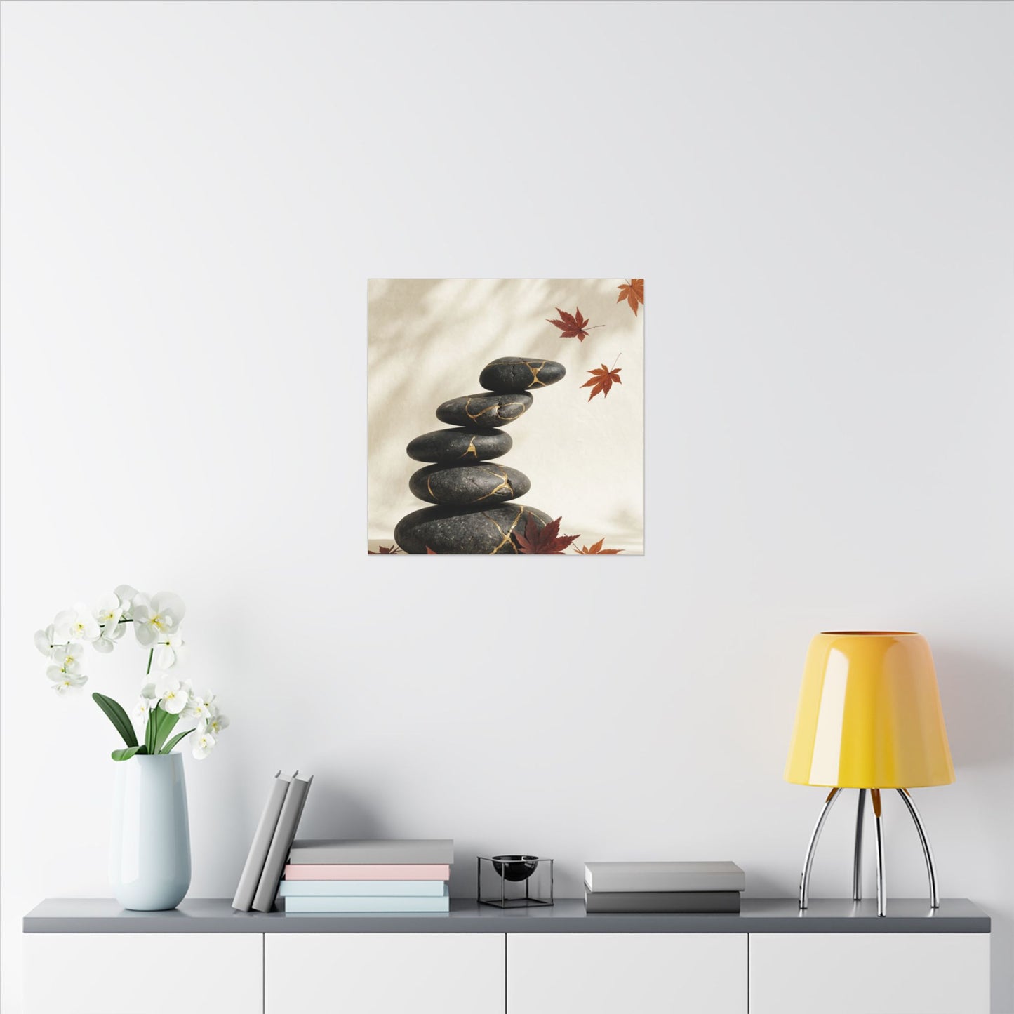 Kintsugi River Stones in Dappled | Crackle Gold Canvas Art