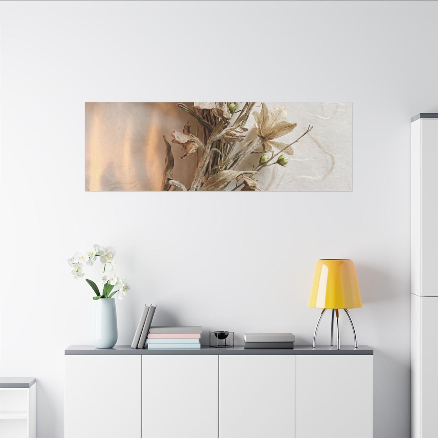 Dried Flowers Japanese Pattern Canvas Art | Neutral Japandi Art