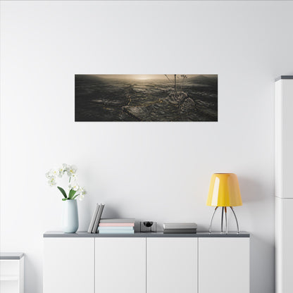 Dawn Cracked Earth Canvas Art - Dark Japandi Mono No Aware