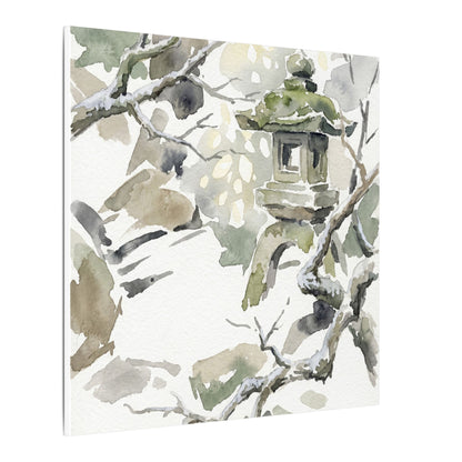 Elegant Stone Lantern Canvas Art - Watercolor Japandi