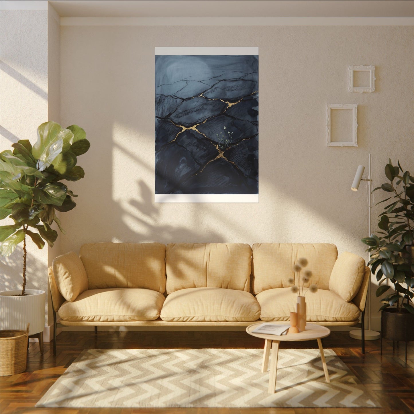 Mono No Aware Cracked Earth Canvas Art - Dark Japandi Charcoal Ink